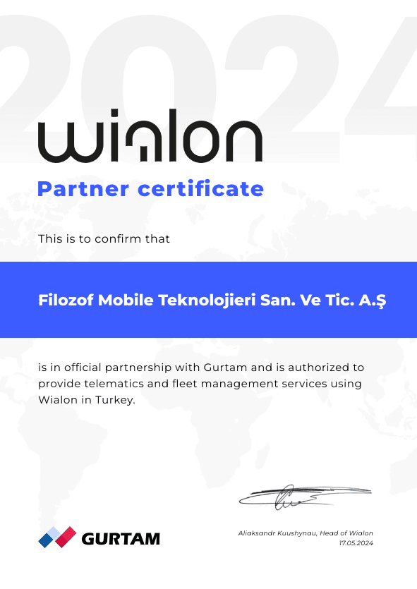 Wialon Partner Certificate — Filozof Mobile Teknolojieri