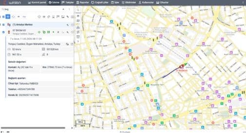 Wialon U-ETDS platform ekranı — araç konum takibi